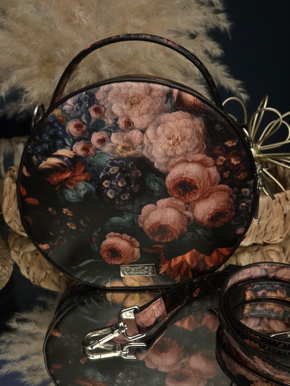 Carlos Santana Floral Canteen Crossbody Bag Moody Rose Circle Purse Boho Goth - Picture 12 of 16